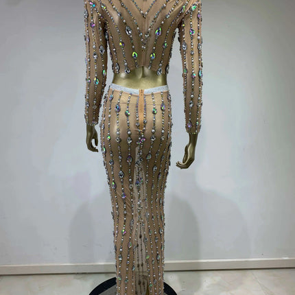 Radiant Pearl and Diamond Adorned Mesh Skirt Ensemble for Women - Perfect for Dazzling Events - Très Elite