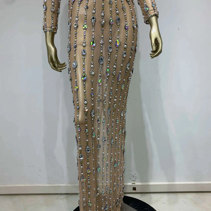 Radiant Pearl and Diamond Adorned Mesh Skirt Ensemble for Women - Perfect for Dazzling Events - Très Elite