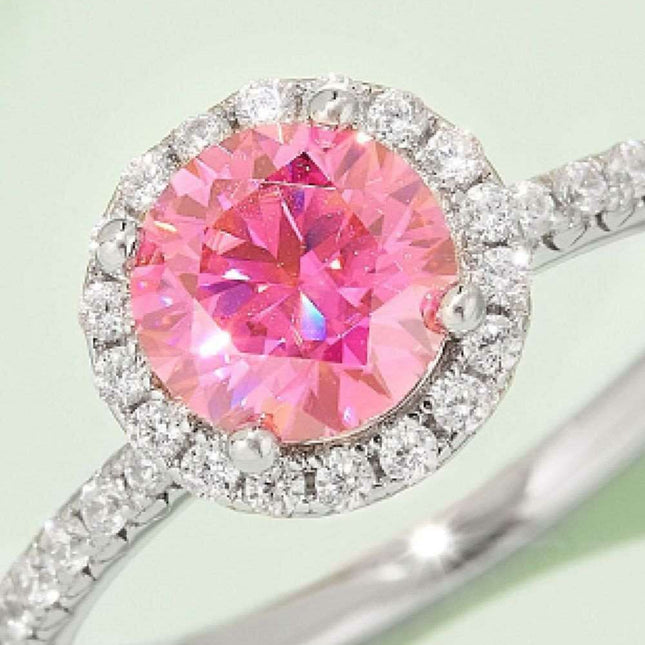 Radiant Pink Diamond Halo Ring - Sterling Silver Elegance
