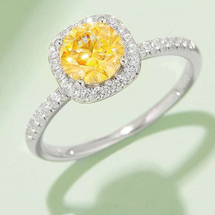 Radiant Pink Diamond Halo Ring with Lab-Created Moissanite in Sterling Silver - Très Elite