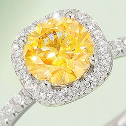 Radiant Pink Diamond Halo Ring with Lab-Created Moissanite in Sterling Silver - Très Elite