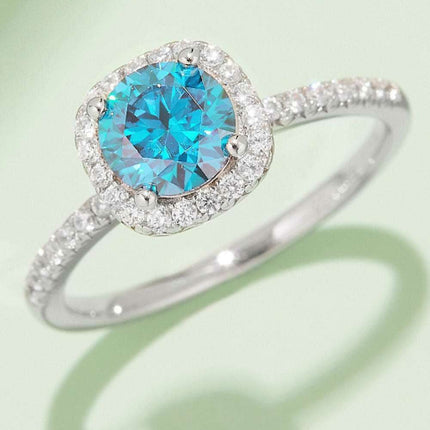 Radiant Pink Diamond Halo Ring with Lab-Created Moissanite in Sterling Silver - Très Elite
