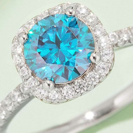 Radiant Pink Diamond Halo Ring with Lab-Created Moissanite in Sterling Silver - Très Elite