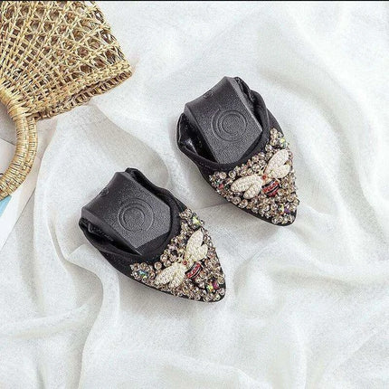 Radiant Rhinestone Bee Women's Flats - Elegant Crystal Embellished Shoes - Très Elite