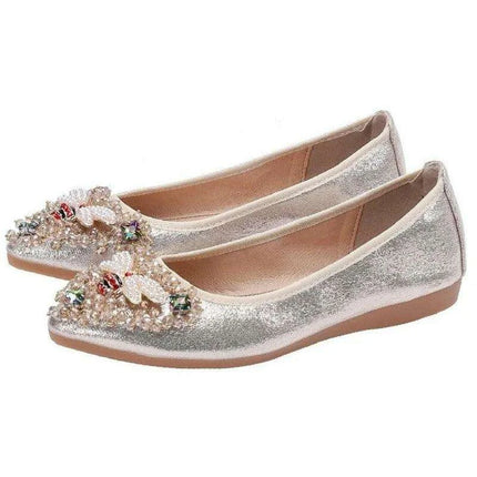 Radiant Rhinestone Bee Women's Flats - Elegant Crystal Embellished Shoes - Très Elite