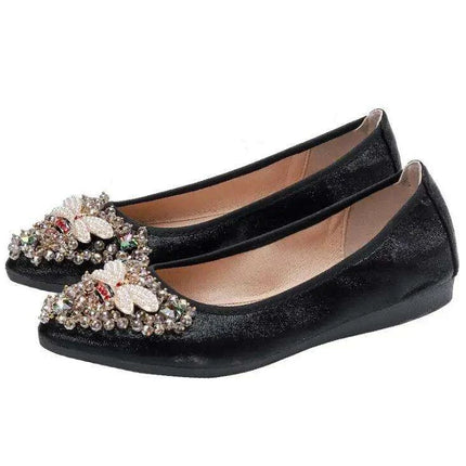 Radiant Rhinestone Bee Women's Flats - Elegant Crystal Embellished Shoes - Très Elite
