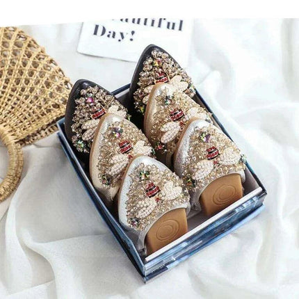 Radiant Rhinestone Bee Women's Flats - Elegant Crystal Embellished Shoes - Très Elite