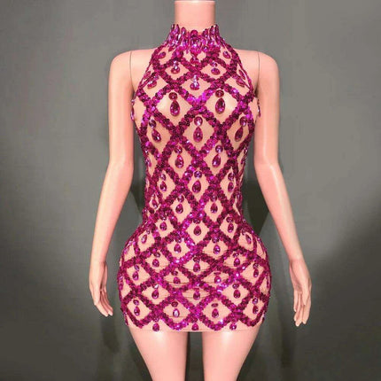 Radiant Rose Pink Sequin Mesh Bodycon Dress - Perfect for Celebratory Occasions