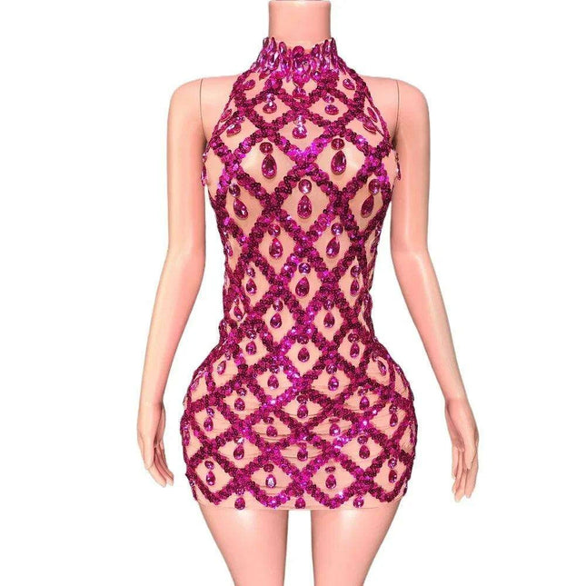 Radiant Rose Pink Sequin Mesh Bodycon Dress - Perfect for Celebratory Occasions