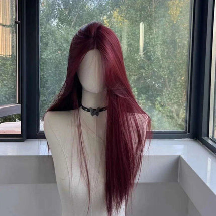 Radiant Ruby Long Straight Lace Front Wig - Heat-Resistant Synthetic Headband Wig for Everyday Glamour & Cosplay - Très Elite