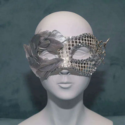 Radiant Silver Sequin & Feather Masquerade Mask - Stylish Venetian Affair - Très Elite