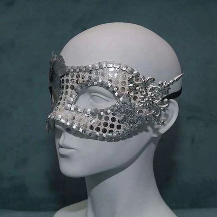 Radiant Silver Sequin & Feather Masquerade Mask - Stylish Venetian Affair - Très Elite