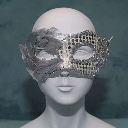Radiant Silver Sequin & Feather Masquerade Mask - Stylish Venetian Affair - Très Elite