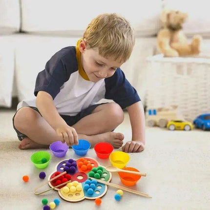 Rainbow Woodland Montessori Educational Toy - Wood & Wool Learning Board - Très Elite