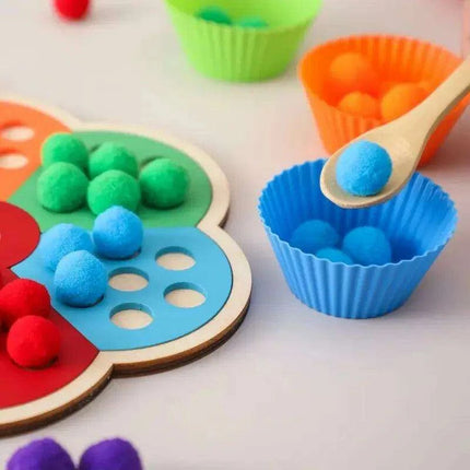 Rainbow Woodland Montessori Educational Toy - Wood & Wool Learning Board - Très Elite