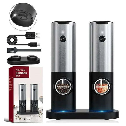 Rechargeable Electric Salt and Pepper Grinder Set with One-Handed Operation and Adjustable Grind Settings - Très Elite
