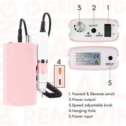 Rechargeable High-Speed Nail Drill Kit with 6 Versatile Grinding Attachments - Très Elite