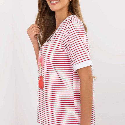 Red Blouse 213271 Breathable Cotton Blend Short Sleeves - Très Elite