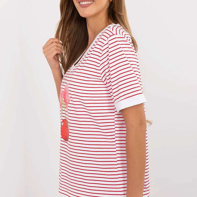 Red Blouse 213271 Breathable Cotton Blend Short Sleeves