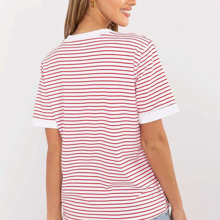 Red Blouse 213271 Breathable Cotton Blend Short Sleeves - Très Elite