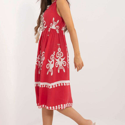 Red Boho Daydress Midi Dress Model 198930 Viscose Comfort - Très Elite
