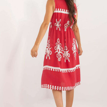 Red Boho Daydress Midi Dress Model 198930 Viscose Comfort - Très Elite
