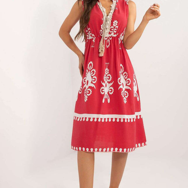 Red Boho Daydress Midi Dress Model 198930 Viscose Comfort