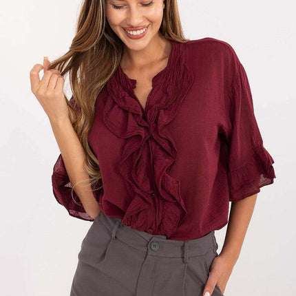 Red Boho Style Shirt Model 215811 For Everyday Workwear - Très Elite