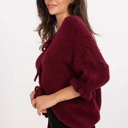 Red Cardigan 216109 Womens Casual Sweater Soft Acrylic Knit - Très Elite