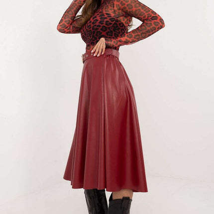 Red Faux Leather Skirt 202396 Timeless Flared Silhouette - Très Elite