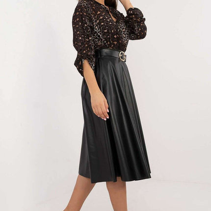 Red Faux Leather Skirt 202396 Timeless Flared Silhouette - Très Elite