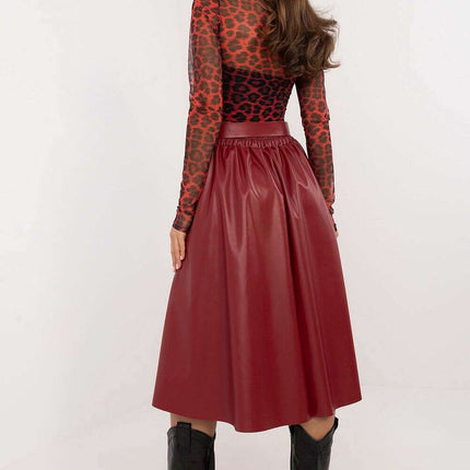 Red Faux Leather Skirt 202396 Timeless Flared Silhouette - Très Elite