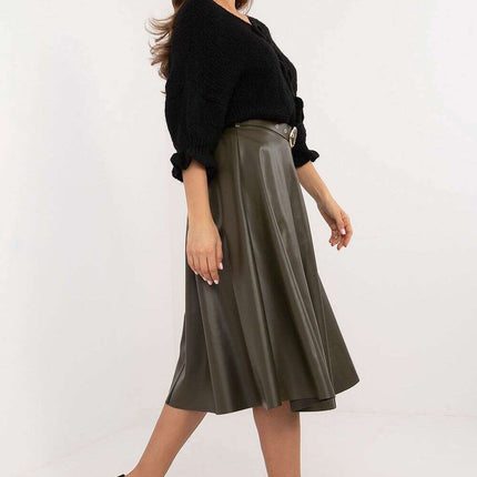 Red Faux Leather Skirt 202396 Timeless Flared Silhouette - Très Elite