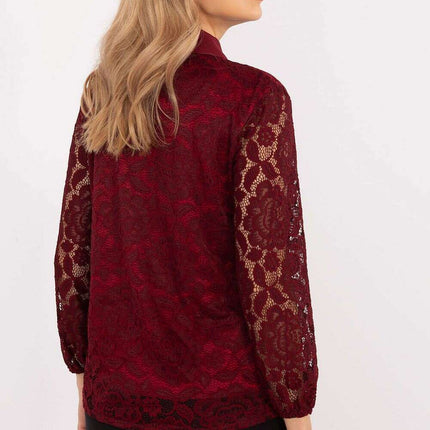 Red Lace Front Long Sleeve Shirt 204980 Elegant Workwear - Très Elite