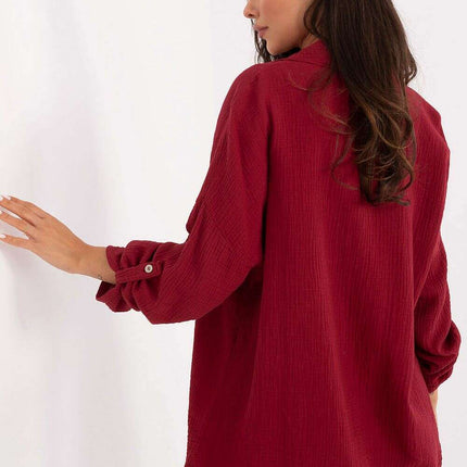 Red Long Sleeve Shirt Model 215559 Loose Fit Cotton Muslin - Très Elite