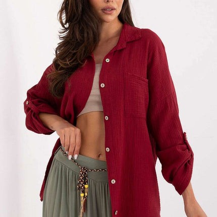 Red Long Sleeve Shirt Model 215559 Loose Fit Cotton Muslin - Très Elite