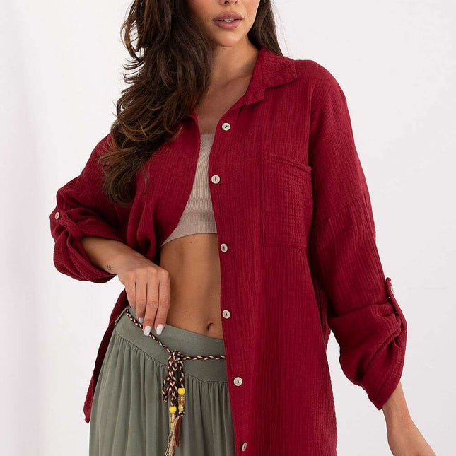 Red Long Sleeve Shirt Model 215559 Loose Fit Cotton Muslin