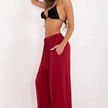 Red Palazzo Pants For Women High Waist Viscose Trousers - Très Elite