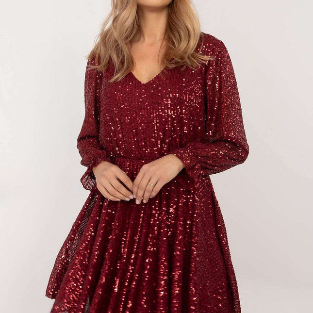 Red Sequin Evening Dress With Asymmetric Cut Glamour - Très Elite