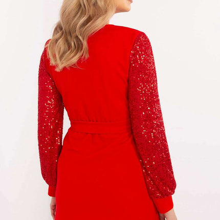 Red Sequin Long Sleeve Pencil Mini Dress 204981 Evening - Très Elite