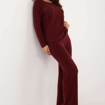 Red Sweater And Pants Set 216691 Casual Two Piece Ensemble - Très Elite