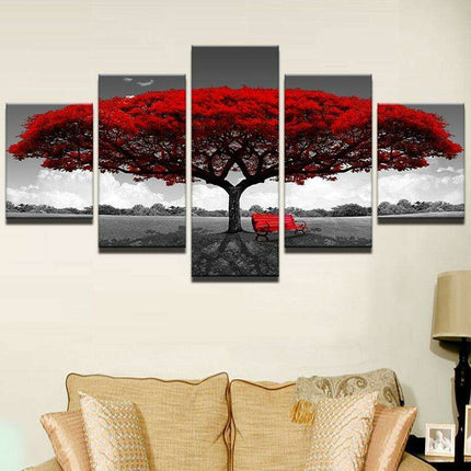 Red Tree Landscape Canvas Print Set - Enhance Your Home with Nature's Elegance..