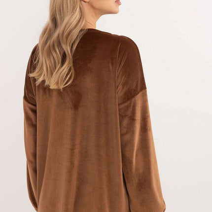 Red Velour Blouse 202015 Bound Neckline For Everyday Use - Très Elite