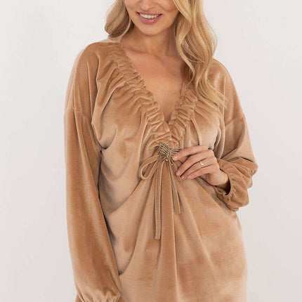 Red Velour Blouse 202015 Bound Neckline For Everyday Use