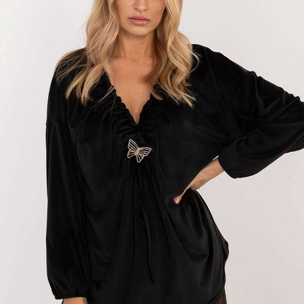 Red Velour Blouse 202015 Bound Neckline For Everyday Use - Très Elite