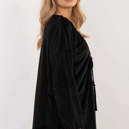 Red Velour Blouse 202015 Bound Neckline For Everyday Use - Très Elite