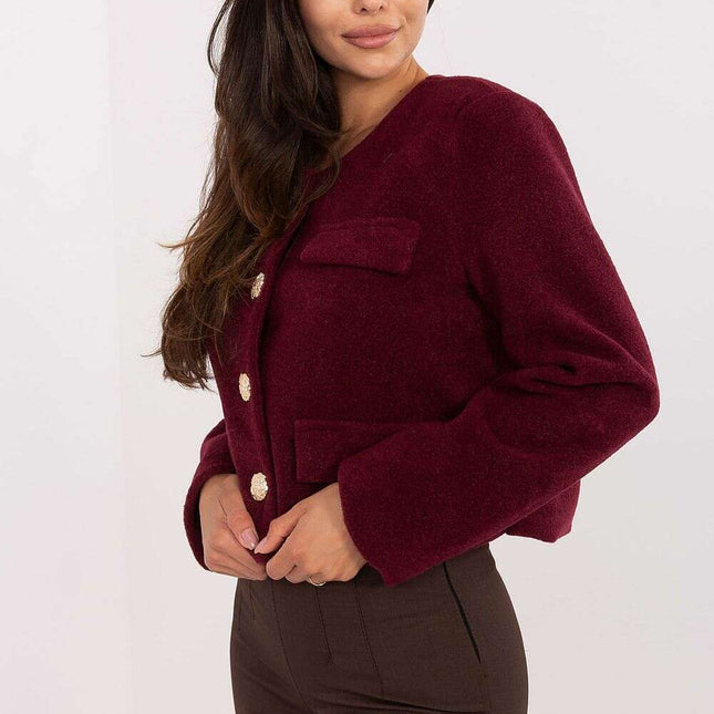 Red Women's Short Jacket 216706 With Button Closure