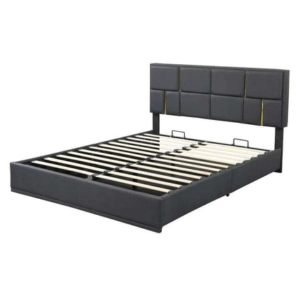 Regal Black & Gold LED Queen Bed Frame with Stylish Ottoman Storage- Très Elite- Très Elite