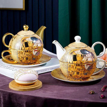 Regal Elegance: European Aristocracy Inspired Fine Bone China Tea Set with Exquisite Lady's Portrait - Très Elite