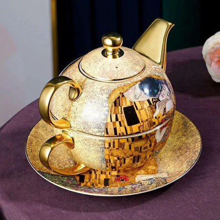 Regal Elegance: European Aristocracy Inspired Fine Bone China Tea Set with Exquisite Lady's Portrait - Très Elite